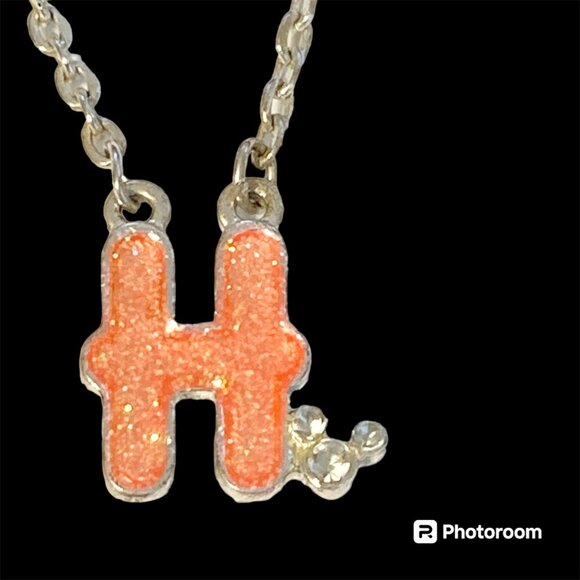 Vintage Disney Mickey Mouse Ears Necklace Initial Letter "H" 17-19" Pink Enamel - Picture 2 of 10